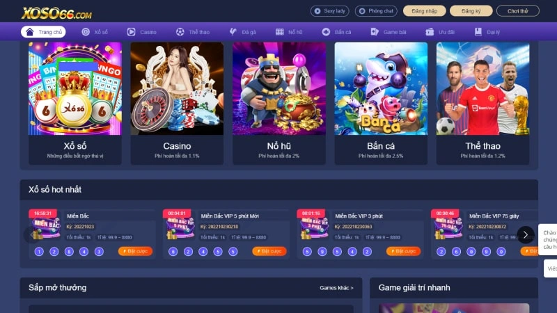 giao diện cổng game xoso66